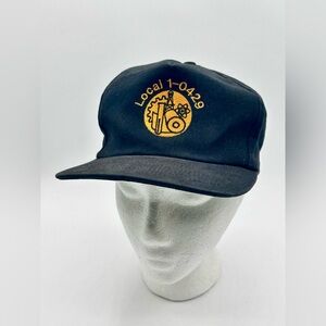 Vintage Local 1-0429 Ball Cap Trucker Hat Adjustable Snap Back Black Canvas